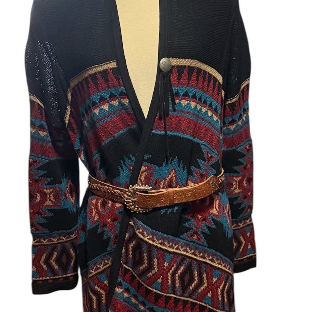 Double D Ranch Black Cardigan Sweater with colorful accents.